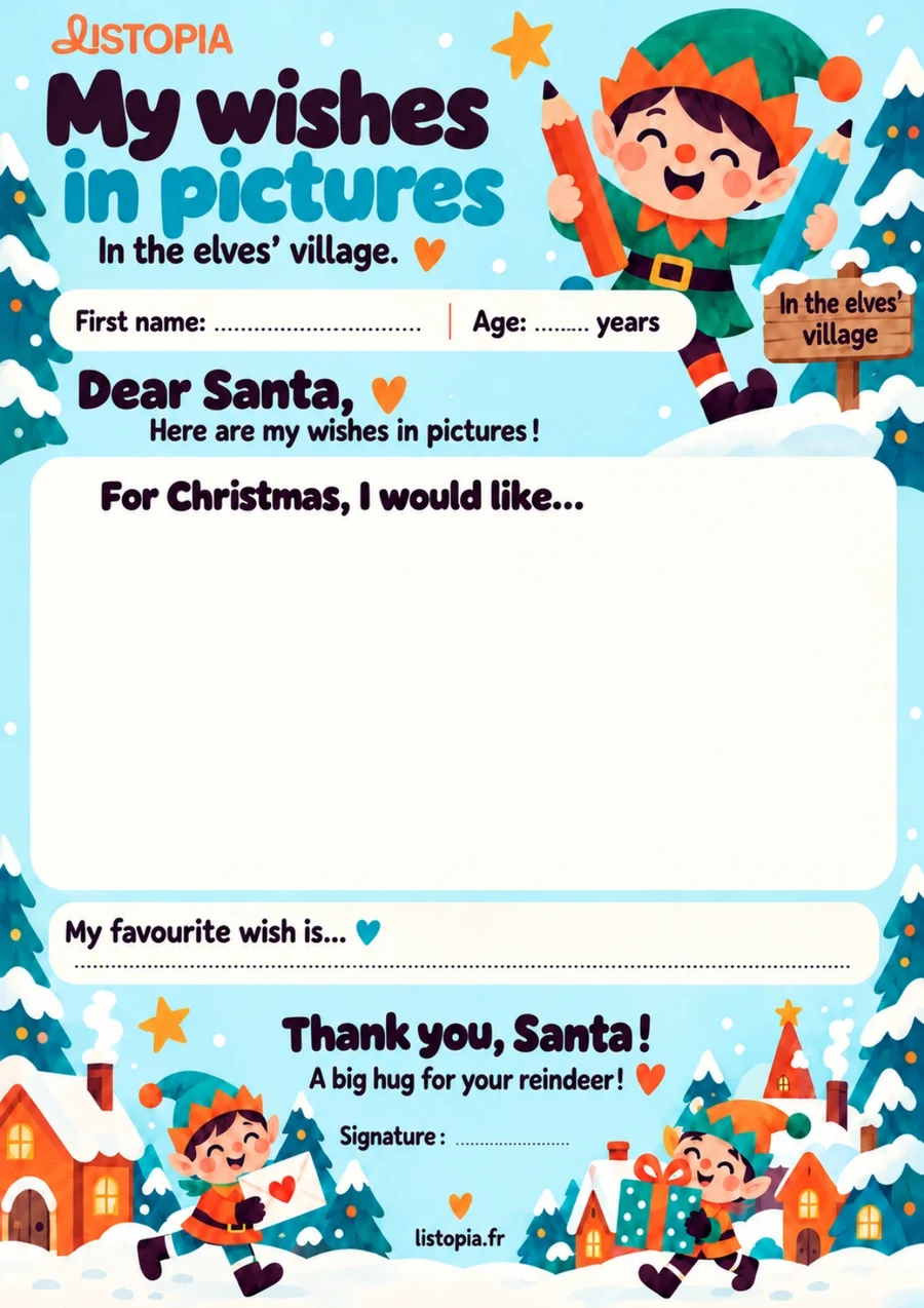 Preview of the “In the elves’ village” printable template