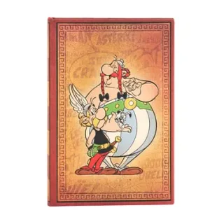 Notitieboek met Astérix en Obélix op een oranje omslag