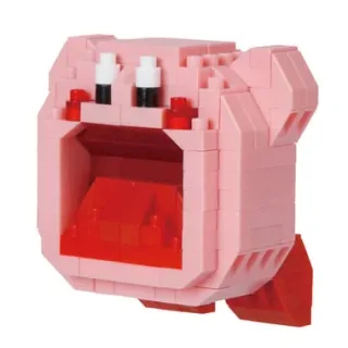 Roze Kirby van minibouwsteentjes, met zijn mond wijd open