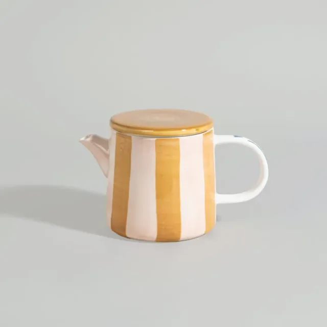 Witte keramische Anna-theepot met gele strepen en deksel