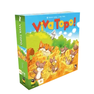 Doos van Viva Topo met een kat en muizen in een kaas